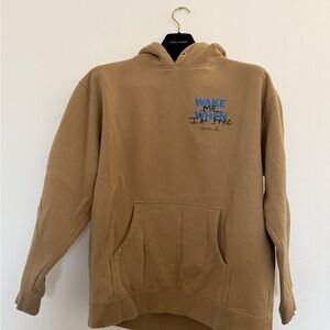 Tupac Shakur Wake Me When Im Free Museum Tan Hoodie with Blue Print Los Angeles